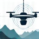 Ikon av en drone som skanner et landskap.