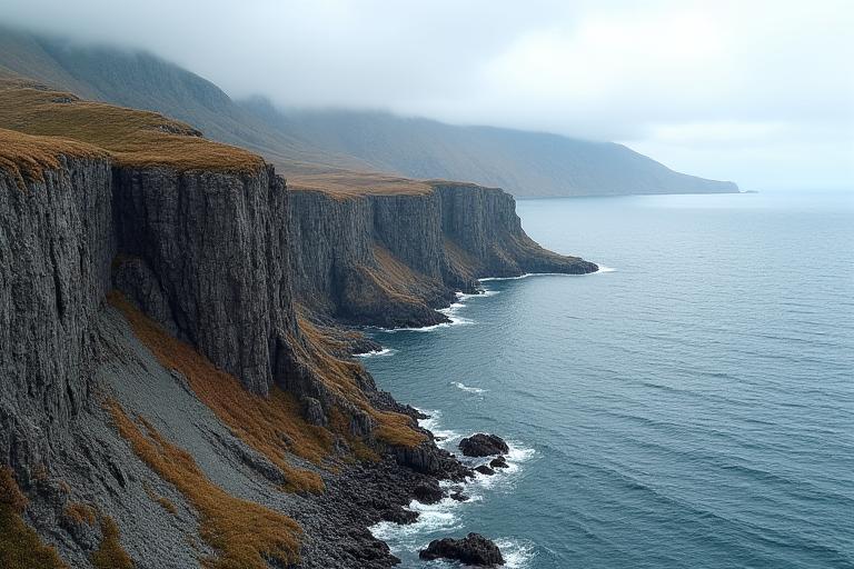 Kystlinje ved Isfjorden som viser tegn til erosjon.